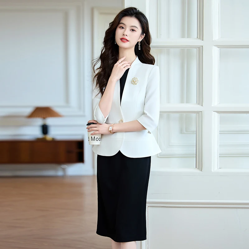 Women's Two-Piece Commuting Suit Solid Pattern Tailcoat Jacket and Dress  with Button Decoration for Business Office Parties