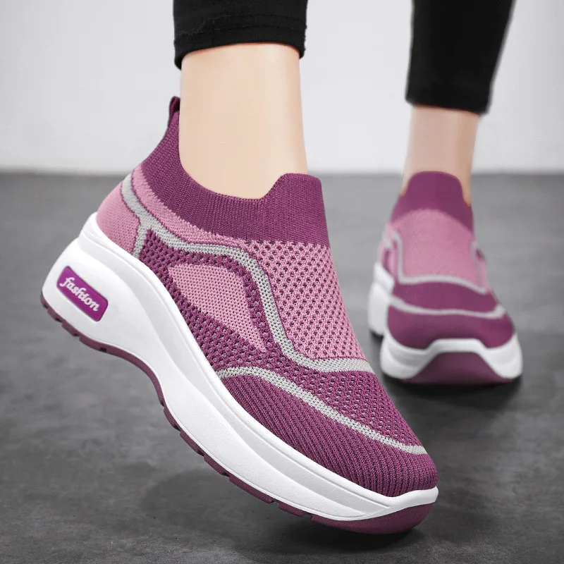2024 new style lightweight Breathable Sneaker with Custom Logo Fabric Upper and Mesh walking style for ladies