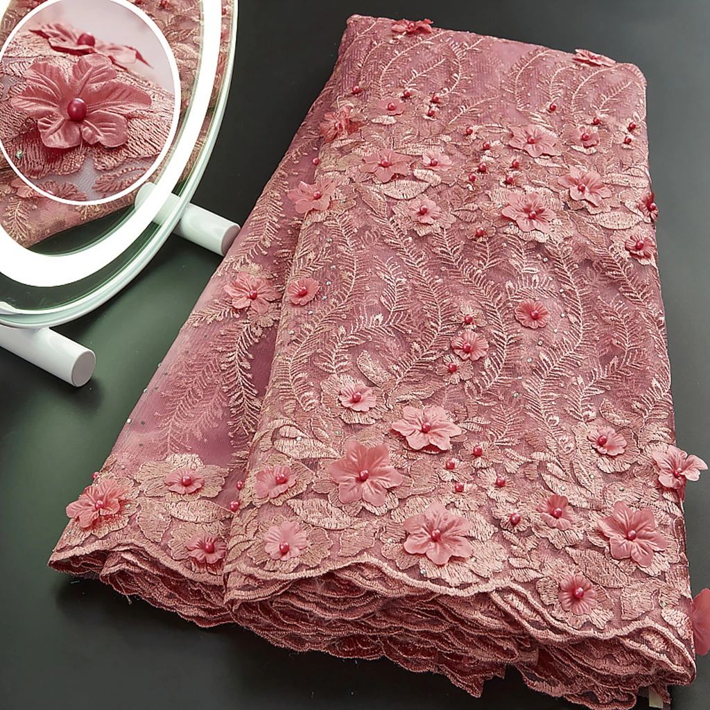 3d African Flower Lace Dress Patterns Fabric Nigerian Embroidery Fabric