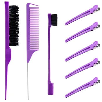 Double Sided Hair Edge Brush  Rat Tail Combs with Duckbill Clips for Women Girls