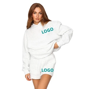 Wholesale Custom Clothing 100% Cotton Women's Hoodie Shorts Set Two Pieces Short Set Outfits for Women Sport Set