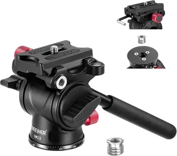 NEEWER Fluid Tripod Head with Handle & Arca Type Quick Release, Aluminum Alloy Panorama Drag Pan Tilt Head with 43mm Scaled