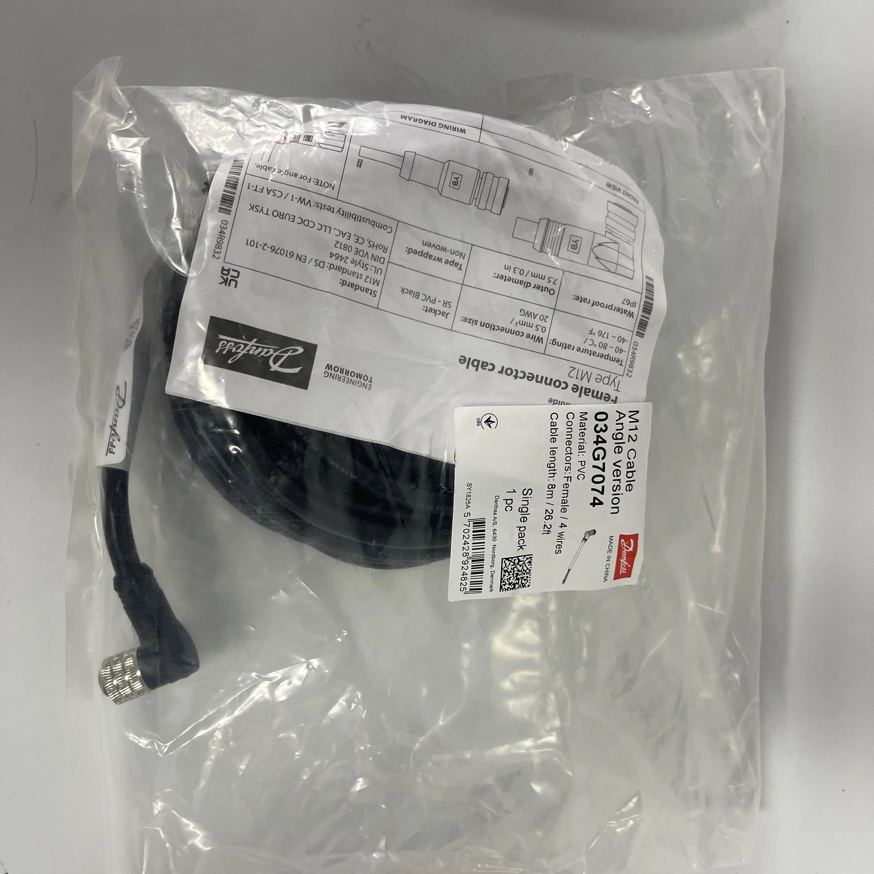 Danfoss M12 Female Connector Cable 034G7074