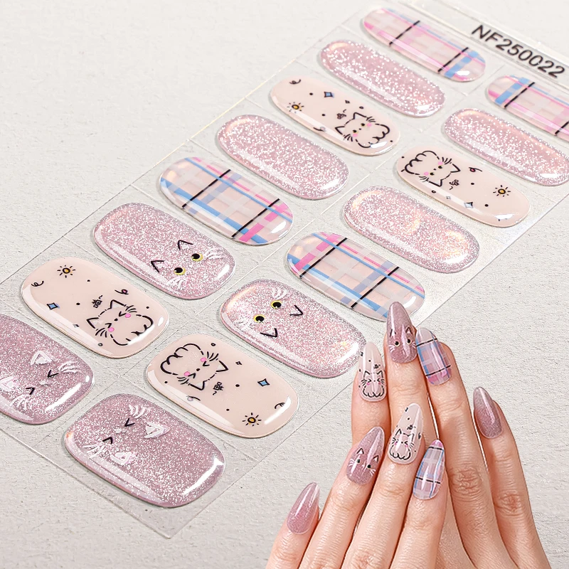 16 Tirillas Diseño de Uñas con Dibujos de Gatos Adorable Pintura en Gel para Uñas Calcomanías para Uñas Cubierta Completa Disponible Personalización Uñas Semicuradas