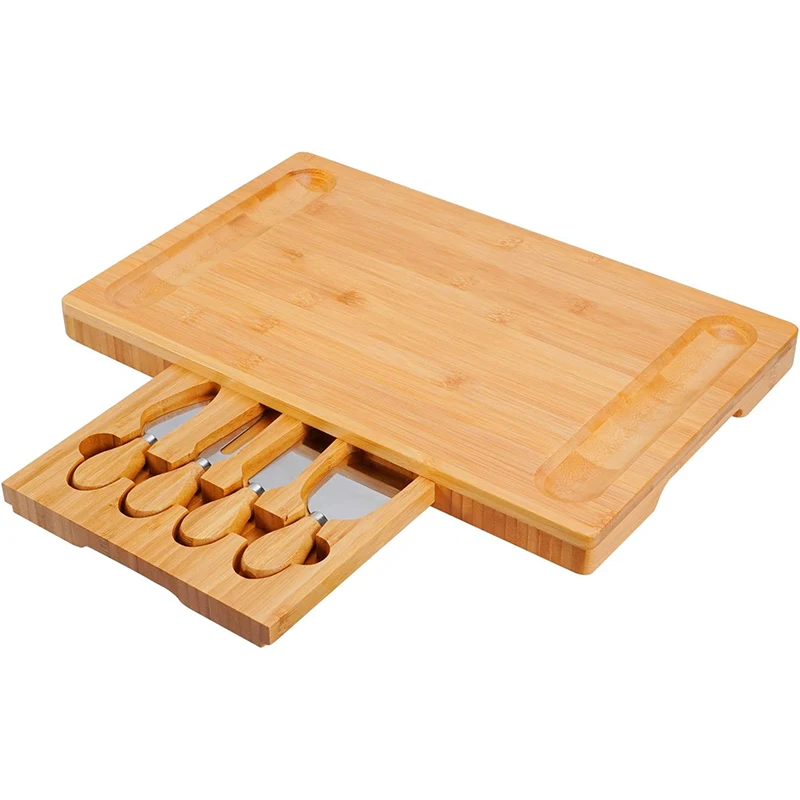 Wholesale Eco-Friendly Bamboo Cheese Cutting Board Stainless Steel Charcuterie Platter Kitchen Entertaining Housewarming Gift