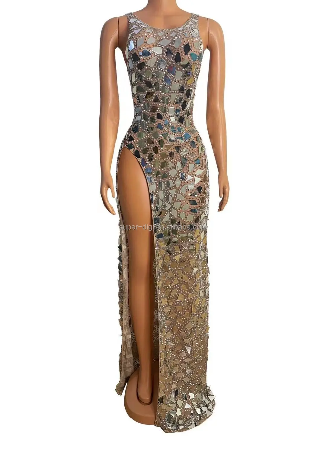 Gorgeous Showgirl Dazzling Mirror High Slit Club Dresses