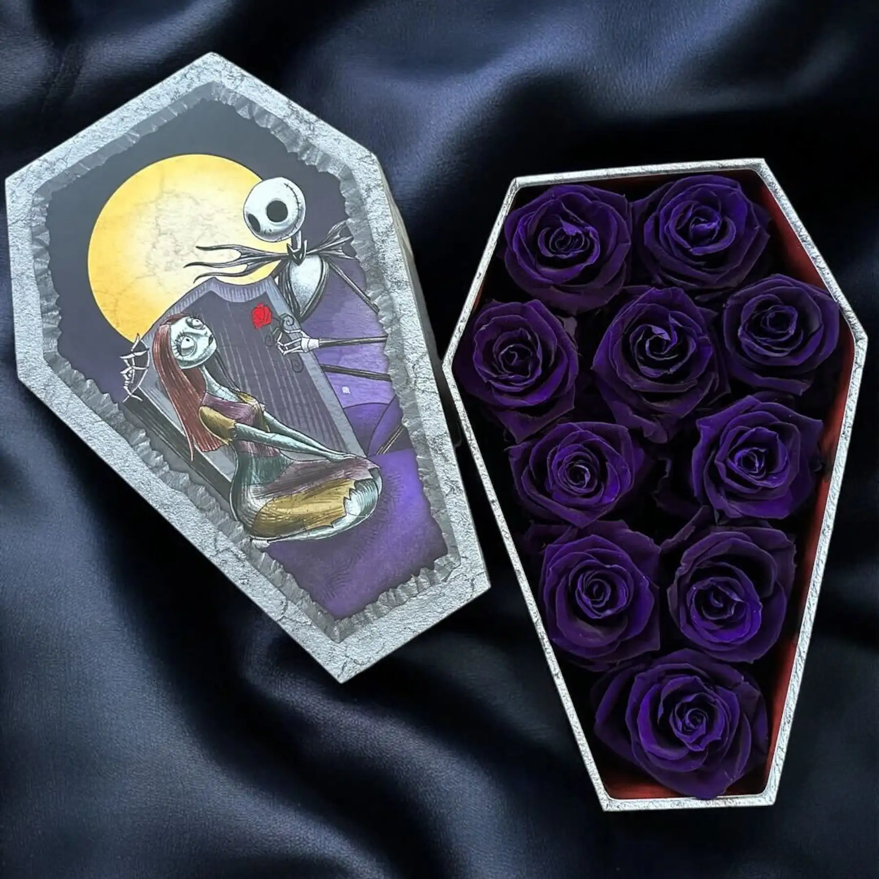 Skull Box With Roses Luxury Coffin Shaped Black Rose Gift Box - Preserved Roses Packaging ...