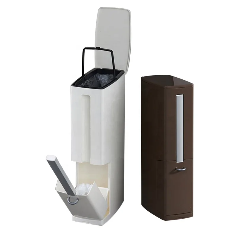 Multifunction Trash Can With Toilet Cleaning Brush Storage For Home Bathroom 