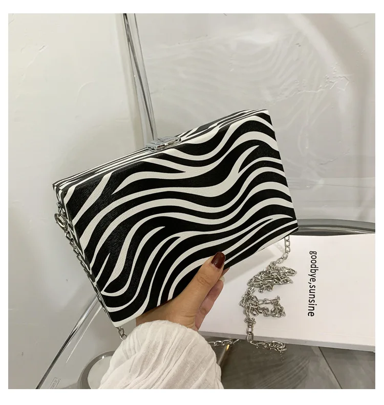 Fashion Cow Leopard Pattern Square Crossbody Box Leather Chain Ladies Hand Bags Purses Women
