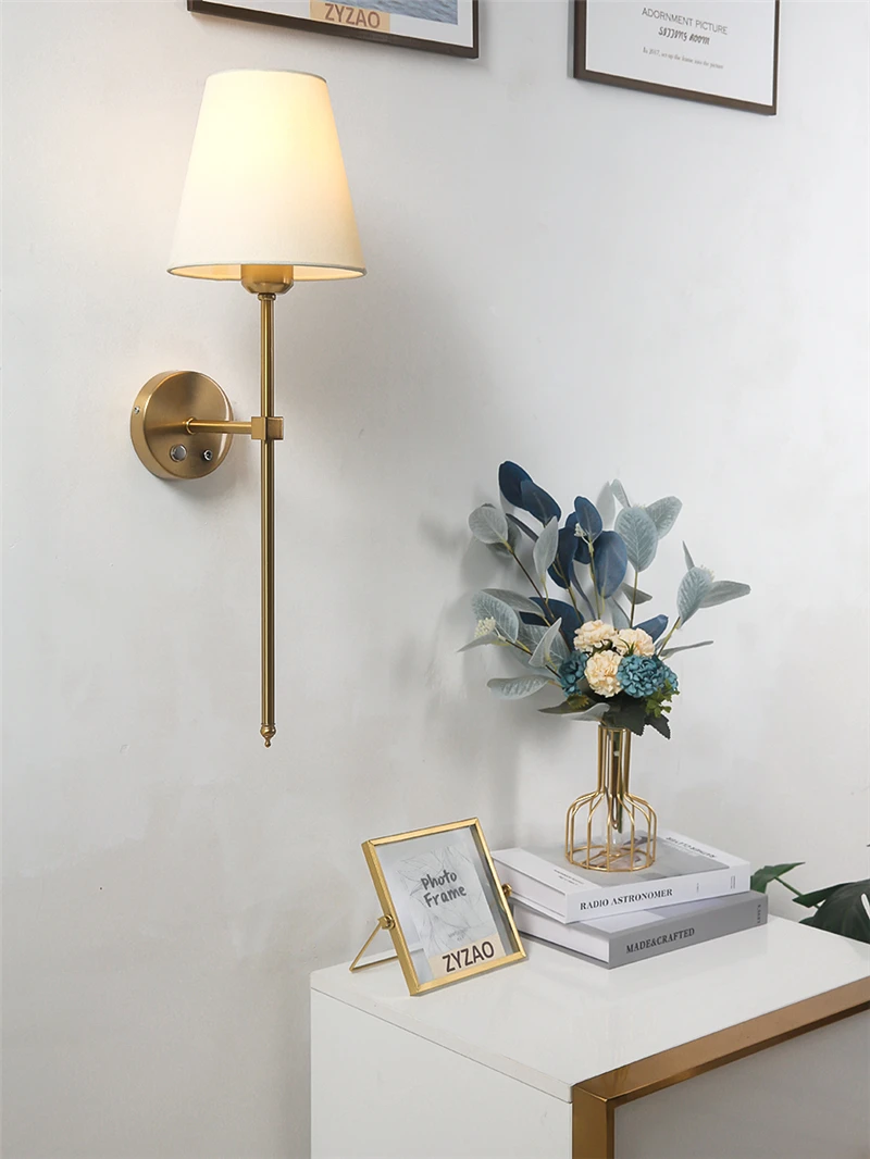 Modern Led Wall Lights Battery Operated Touch Switch Gold Wall Light