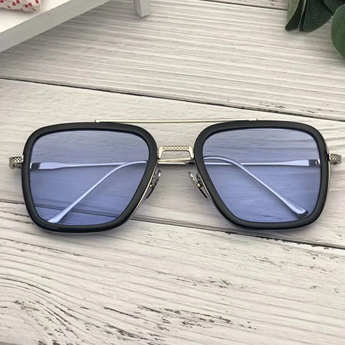 Factory Direct Ironic logo Double Bridge square Man Tony Stark Glasses Handsome Tinted Lens Stark Gafas De Sol Cuadradas Cosplay