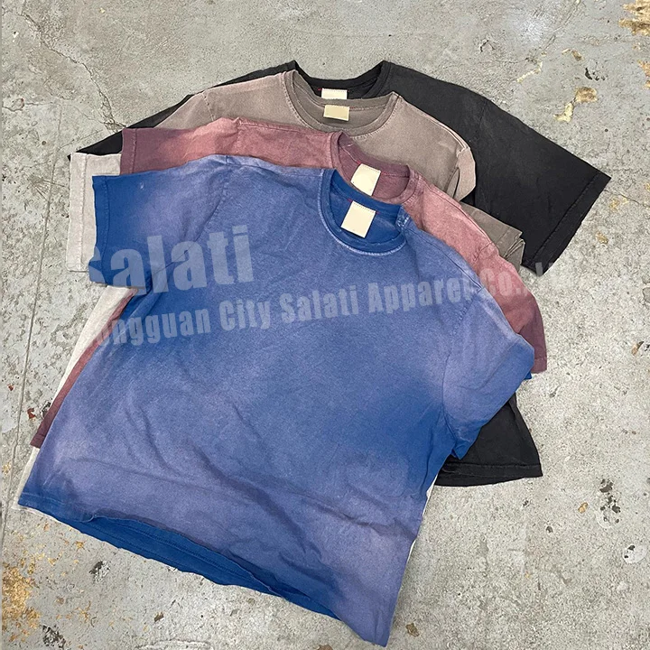 Custom Sun Faded T Shirts 100% Cotton French Plain Streetwear Vintage Distressed Acid Wash Oversized Women Unisex Tshirts Men