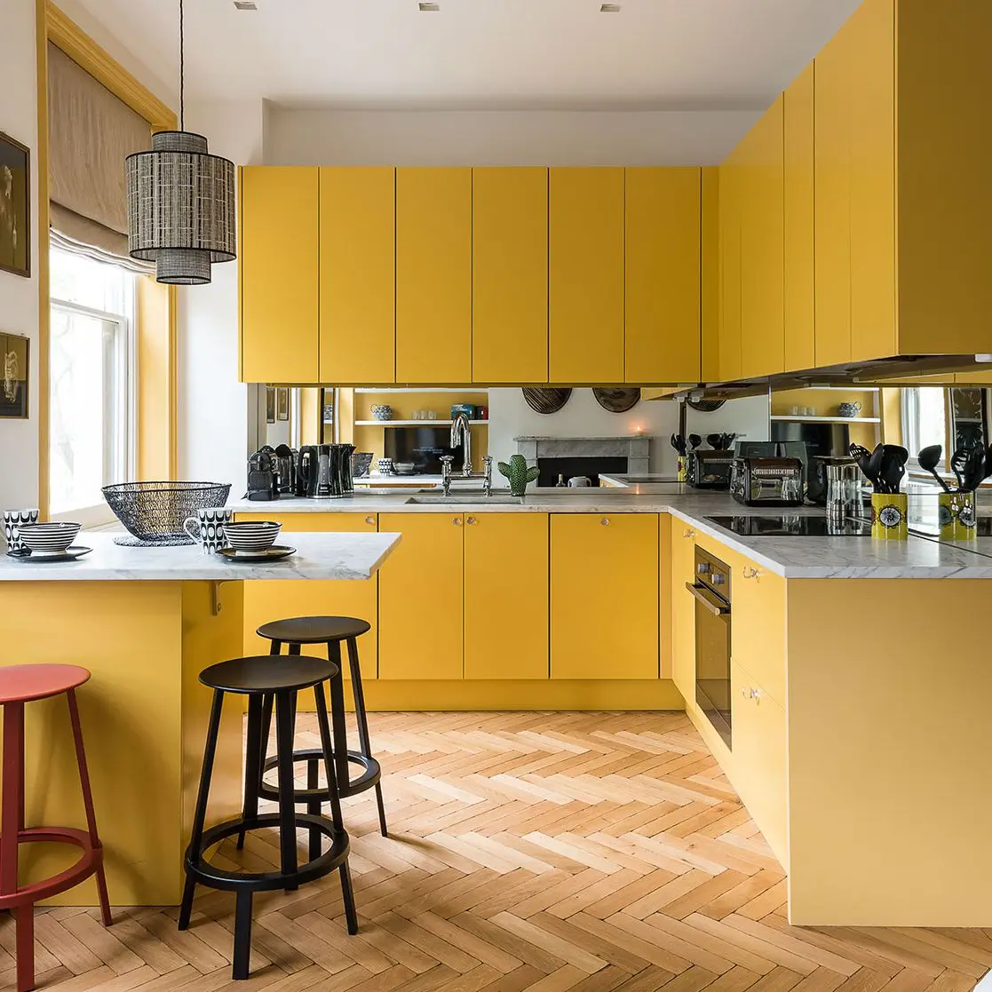 Kitchen cabinets yellow with D.I.Y cabinets and drop zone cabinet details