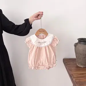 New Cotton Casual ODM Baby Clothes Girl Summer Short-Sleeved Jumpsuit Embroidered Flower Romper