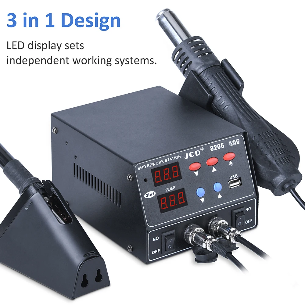 JCD 8206 SMD BGA 3-in-1 Hot Air Soldering Station with Digital Display Solder Rework Station