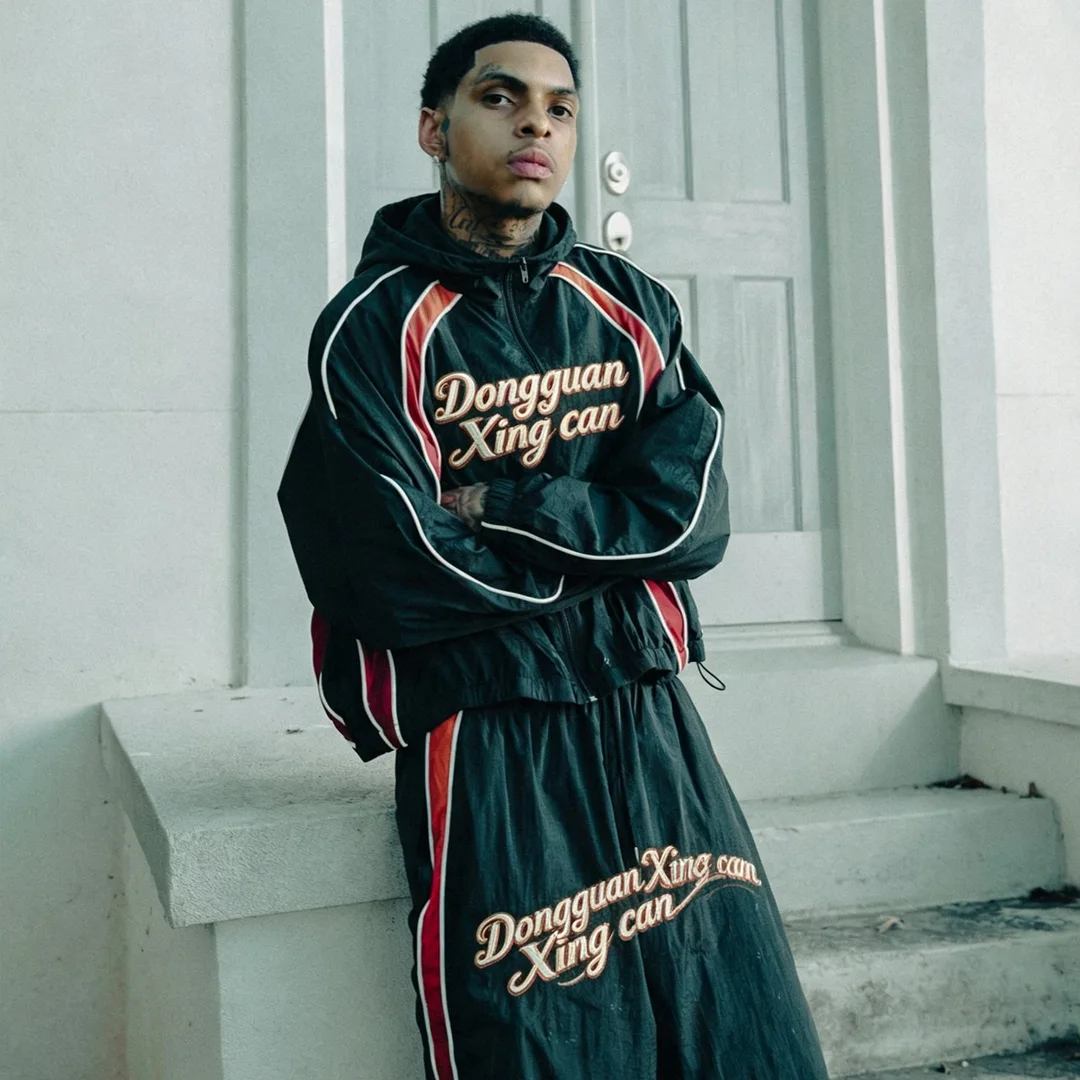 Tilpasset vintage-træningssæt til mænd, kort farveblok med silkscreen-print i nylon, 2-dels sæt, streetwear- og hip-hop-outfit til mænd, OEM-storparti-tilpasning