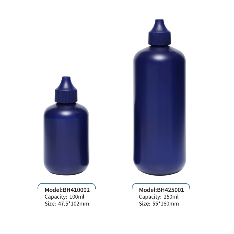 Wholesale Empty Blue 50ml 100ml 250ml HDPE Plastic Dropper Bottle Hair Dye to Remove Paint Ink Pigment Extrusion Bottle