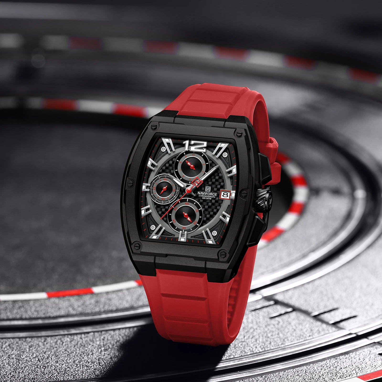 NAVIFORCE New 8050 Men Quartz Watches Sports Waterproof Silicone Strap Wrist Watch for Man Calendar Male Chronograph Clock