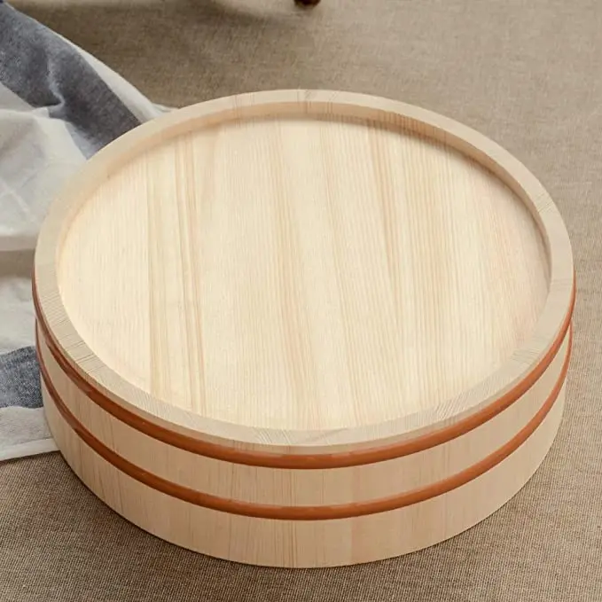 Japanese Restaurant Bibimbap Bucket Wooden Sushi Rice Bowl Hangiri Sushi Oke Rice Mixing Tub