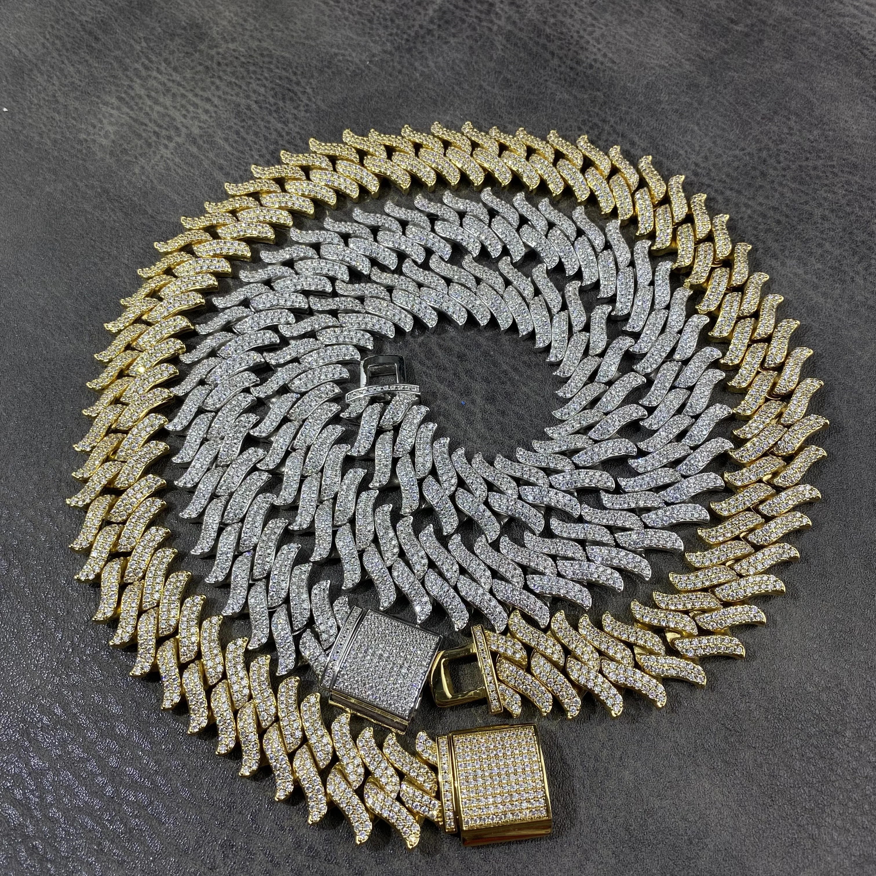 Iced Cuban Link Chain: 19mm Spiked Cubic Zirconia Stone Necklace, 18K