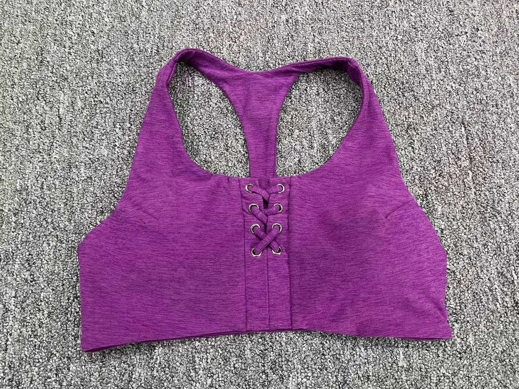 Wholesale Custom Women Running Gym Yoga Bra Athletic Workout Fitness Crop Supportive Removable Pads Fixed Lace Up Sports Bra details