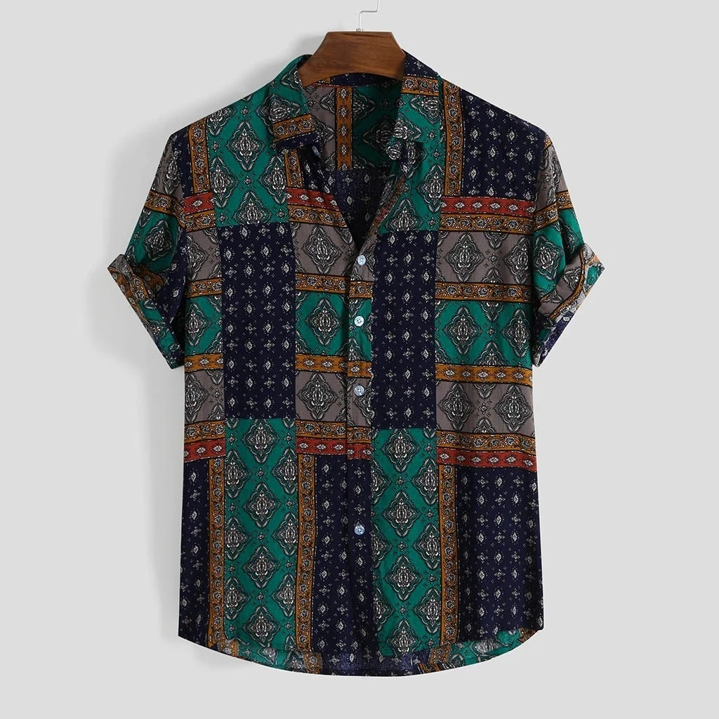 Camisa Negra para hombre, camisas con estampado étnico, ropa de