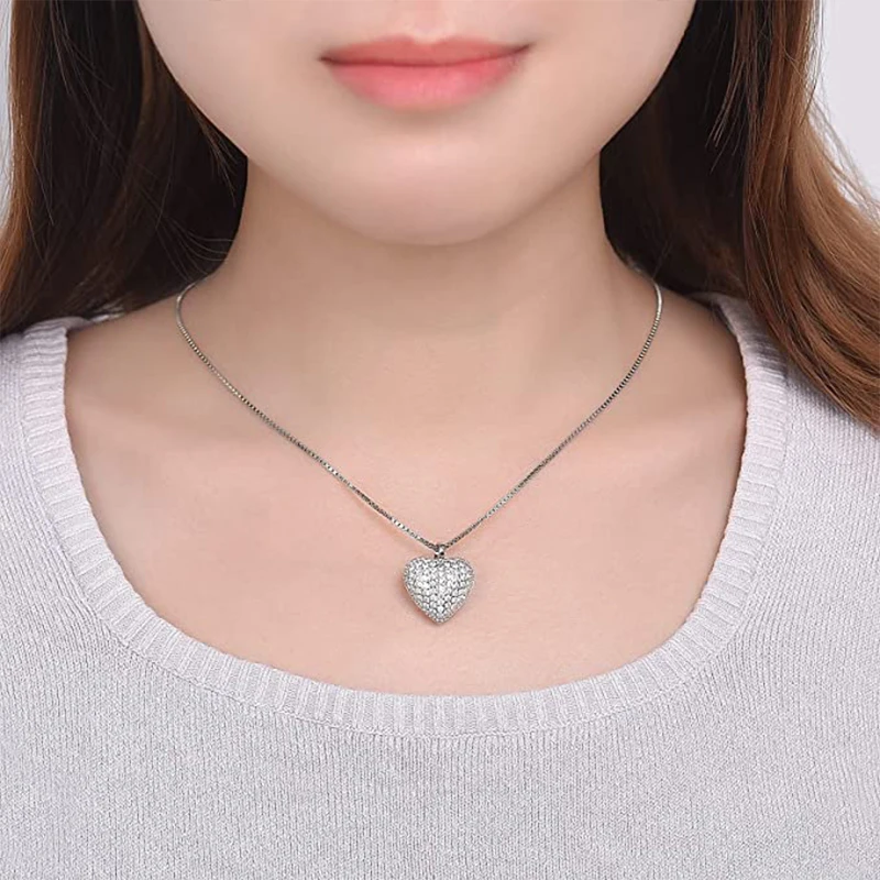 Fashion Cremation Necklace Heart Urn Pendant with CZ for Pet Dog Cat Human Ashes Keepsake Memorial Jewelry Gift for Women Men