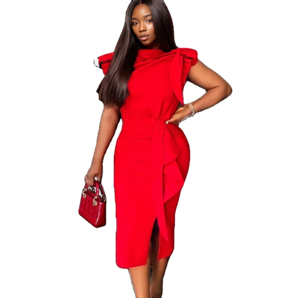 open lace back dress Brick Red Dress - Dolman Sleeve Dress - Midi Dress