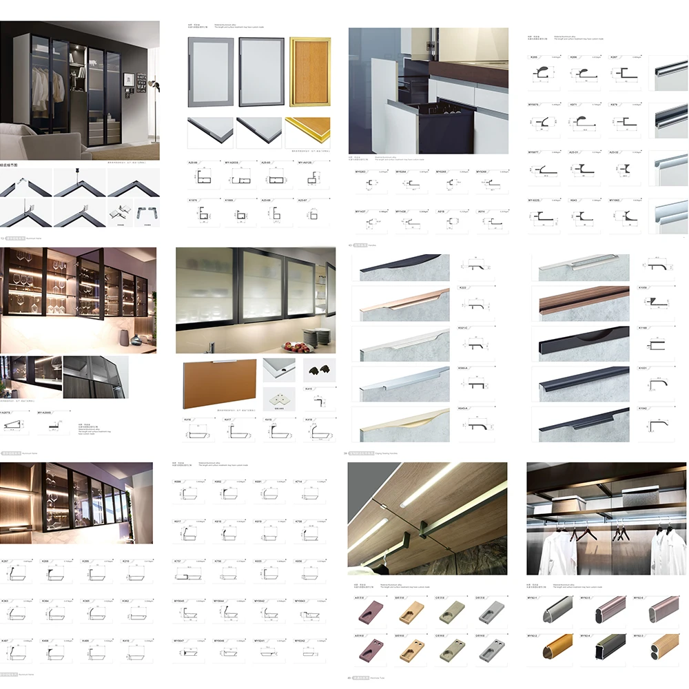 Minimalist Italian Style Aluminum Profile Wardrobe 6063 T5 Aluminum Kitchen Cabinet Wardrobe Frame Glass Door Profile