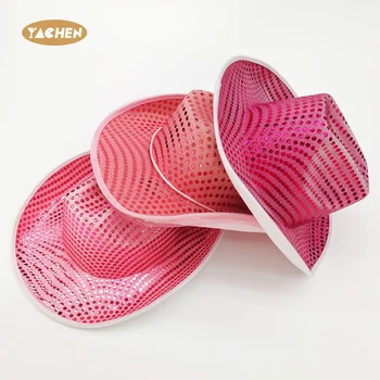 YACHEN Party Novelty Sparkly Sequin Disco Cowgirl Hat Sequin Cowboy Party Hat for Costume Dress Up Party Accessories