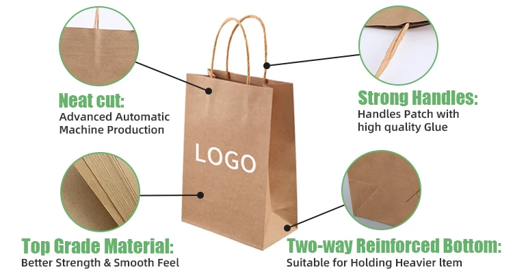 Custom Printed Logo White Brown Gift Shopping Kraft Paper Bag With Twisted Handle
