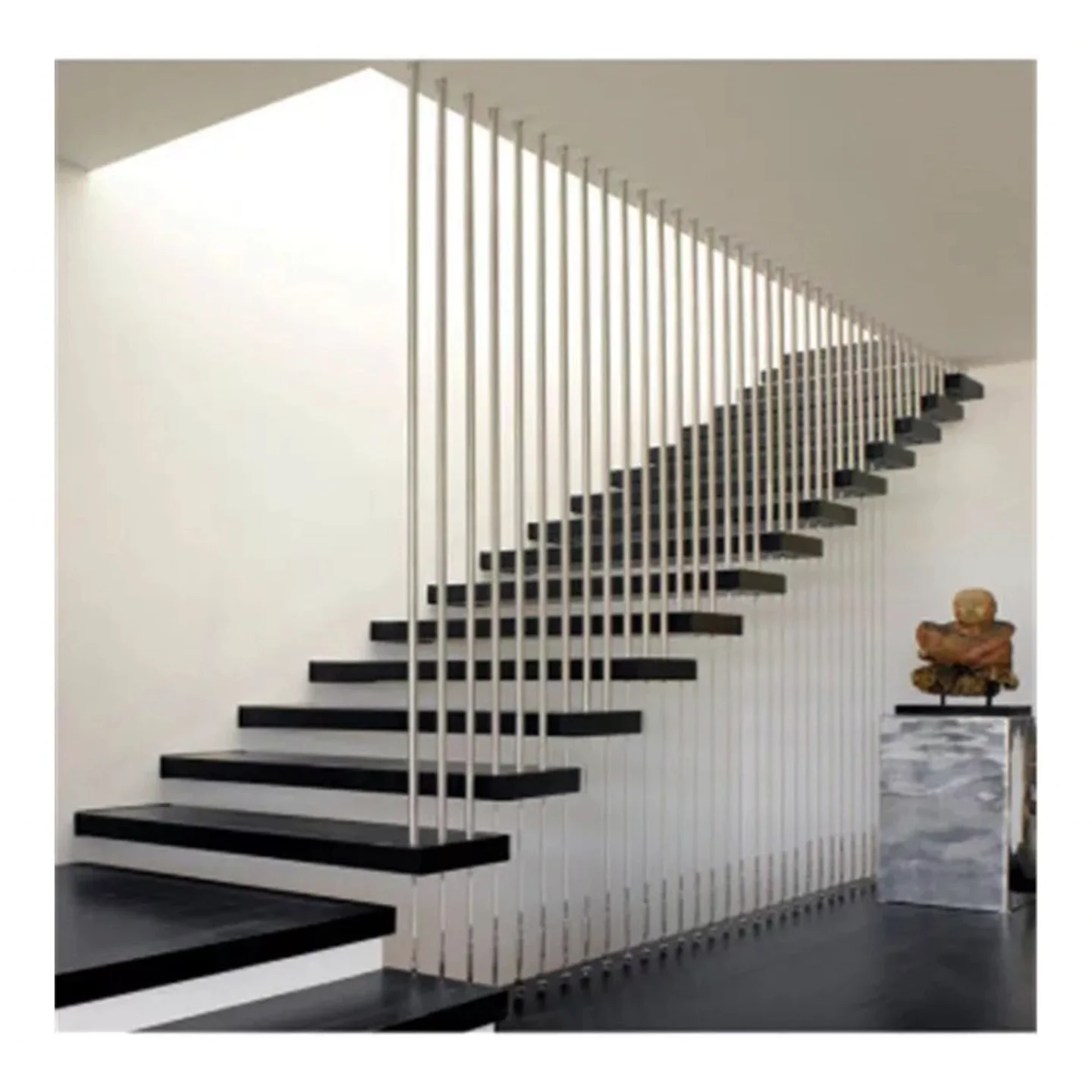 Prima Floating Staircases Modern Glass Railings Floating With 40mm Wooden High Quality Tread 8885