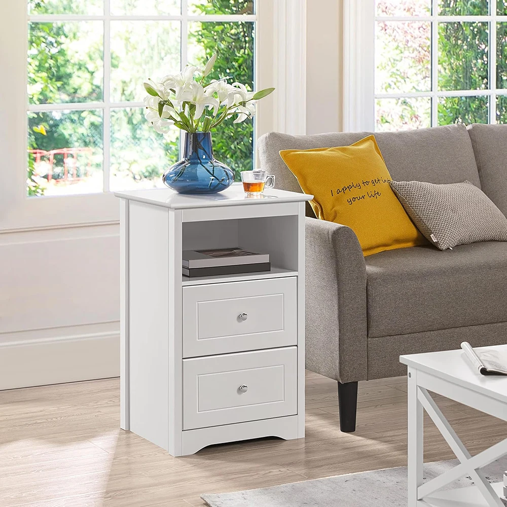 product modern nightstand 2 drawer 1 open shelf 29 tall bedside table wooden file cabinet telephone table storage bedroom assembled-2