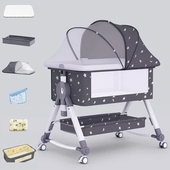 Modern Multifunctional Baby Cot Bed Foldable Aluminum Alloy Swing Cradle for Bedroom Bedside Sleeper Crib