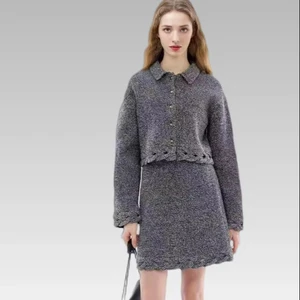 2026S Top Trend Luxury Casual Loose Lapel Short Cable Knit Single-Breasted Cardigan Sweater Autumn Crocheted Style