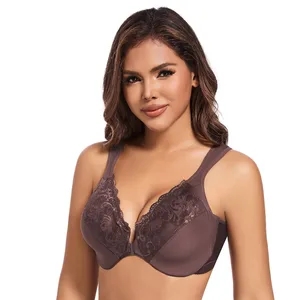 Sexy Lace Design with Front Closure Thin Close-Fitting Underwire Bra in Large Size Adjustable Straps Push Bra for Women