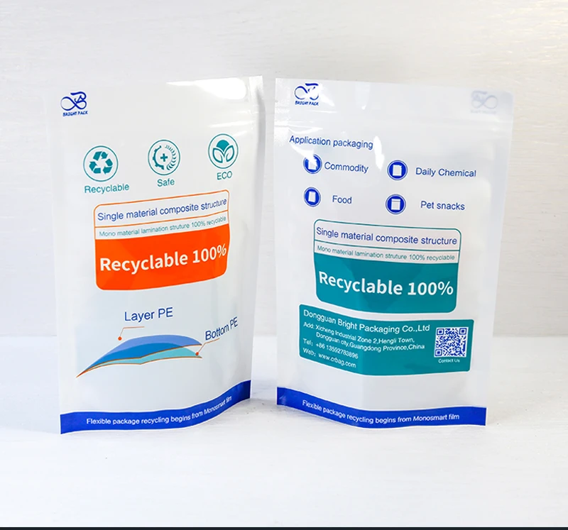 Customized Printing Food Grade Eco Friendly Plastics Recycling Stand Up