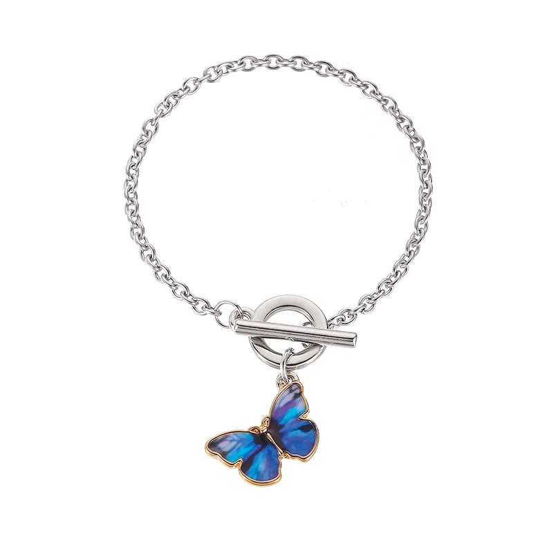 Handmade Braided String Bracelet For Women Blue Butterfly Pendant  Adjustable Charm Bracelets&Bangles Fashion Girl Jewelry Gifts