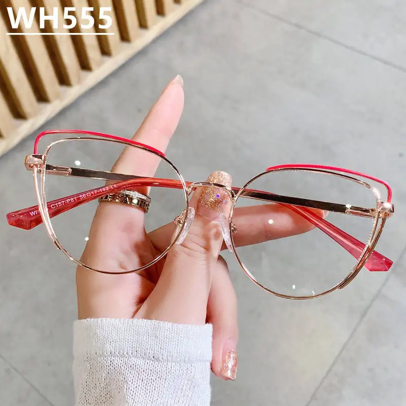 2022 Bicolourable Metal Spring Hinge Cateye Girls Eye Wear Eyeglasses Frames Gafas De Luz Azul Anteojos Mens Glasses