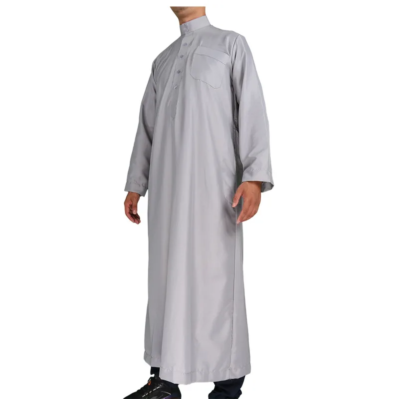 2025 Middle East Men Muslim Robes Dubai Kaftan Islamic Clothing Arab Middle Islam Round Neck Robe Prayer Eid Clothes Thawb