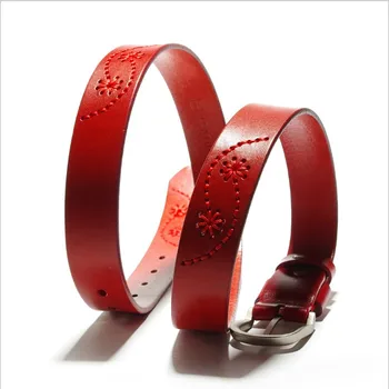 Low-volume wholesale women's wine red belt 30mm wide leather ladies belt