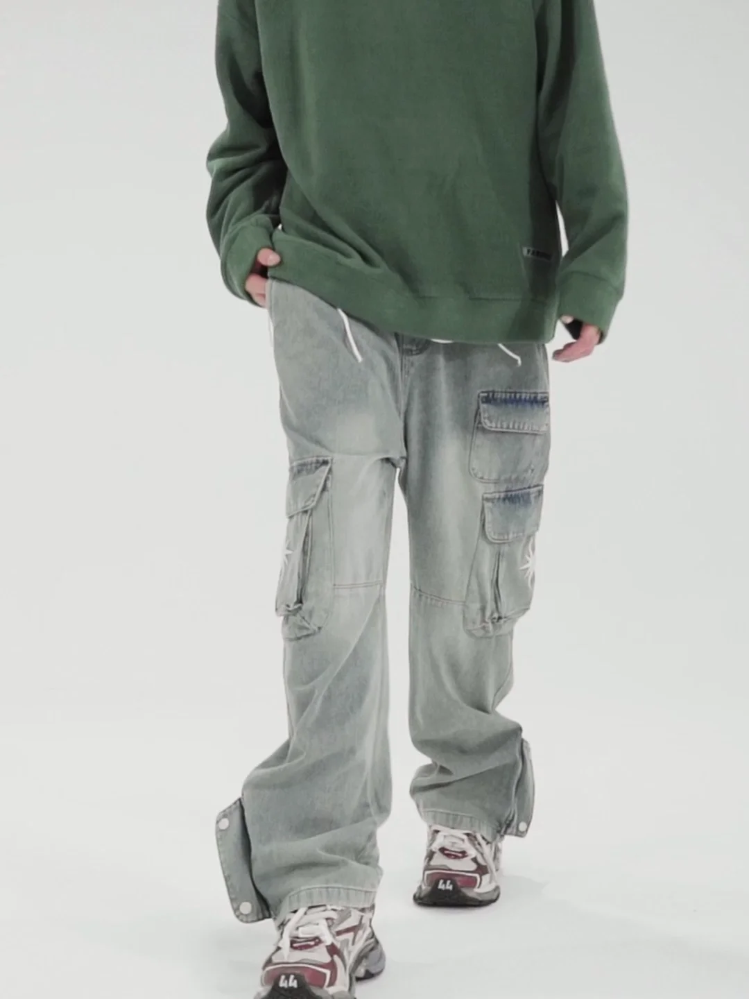 Men Vintage Hooded Denim Jacket Streetwear Hip Hop Solid Distressed Pullover Coat Casual Loose Jackets