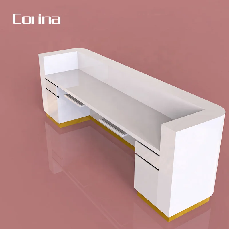 Corians Long Custom Made Office Front Reception Counter Acrylic Lighted Solid Surface Reception Desk Design