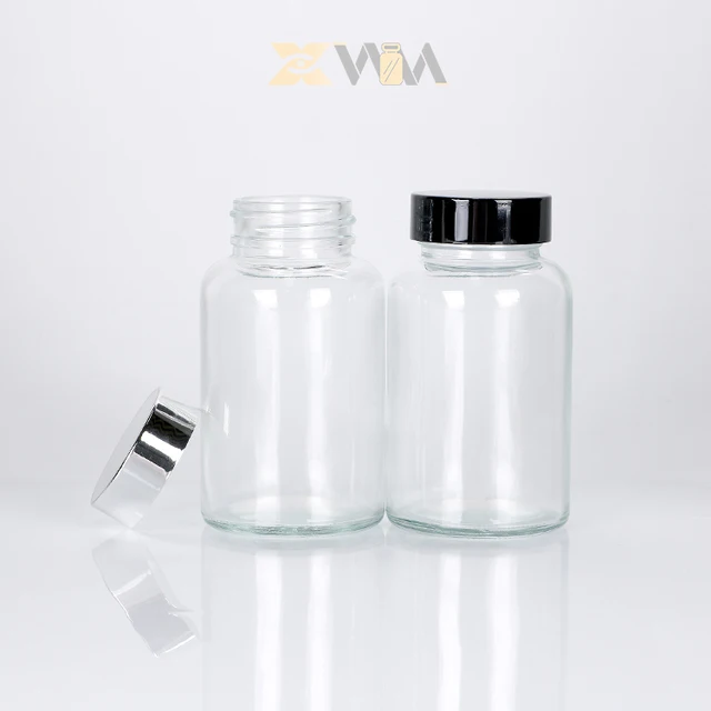 1 oz 2 oz 3 oz 4oz 5 oz  6 oz 8 Oz wide mouth glass Container For Food Storage and medicine packaging With Lids