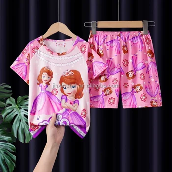 Children's Cotton Short Sleeve Pajamas Set Kids Animal Pattern Printing Sleepwear Suit for Girls and Baby Boys for Summer