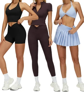 New Arrived Gym Fitness Sets for Women Gym Running Sports 6 Piece Sets Twist Neck Bra Shorts Yoga Suit Tennis Wear Suit