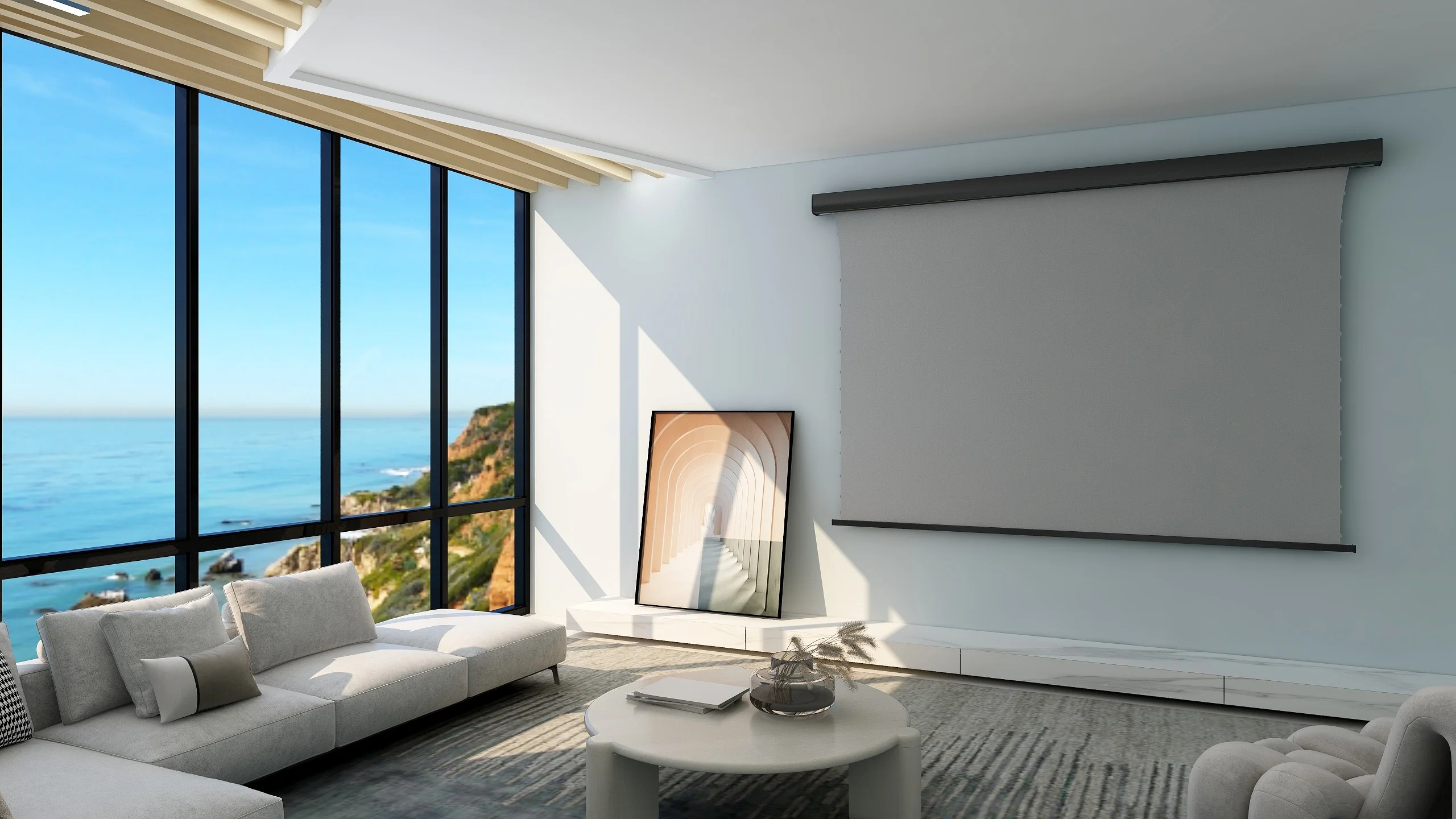 Vividstorm 150 Inch Motorized Ceiling Mounted Projector Screen 3d Obsidian Ambient Light