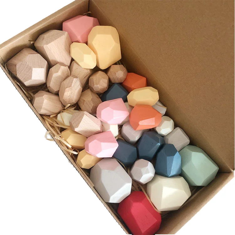 Hoye Crafts Rainbow Sorting Building Blocks Kids Stacking Rocks Wood Balancing Wooden Stones Children Stacking Toys