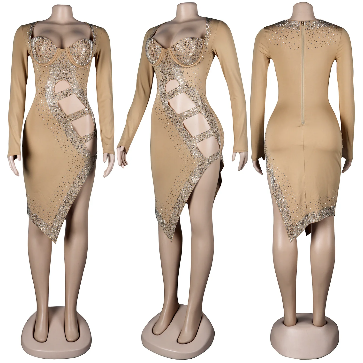 Luxury Bright Long Sleeve Rhinestone Dress 2021 Clubwear Irregular Hole One Piece Dresses for Party Rhinestone Dress Vendor Luxury Bright Long Sleeve Rhinestone Dress 2021 Clubwear Irregular Hole One Piece Dresses for Party Rhinestone Dress Vendor