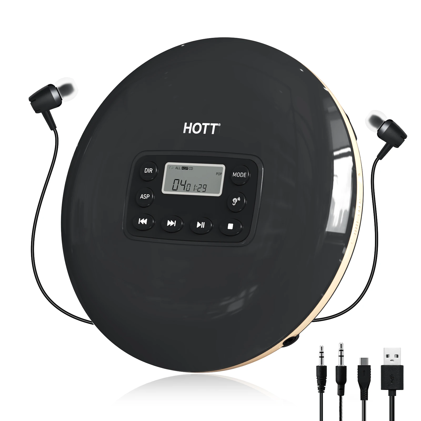 HOTT Portable CD Player,with Earphones ASP Shockproof Mp6 Music Player